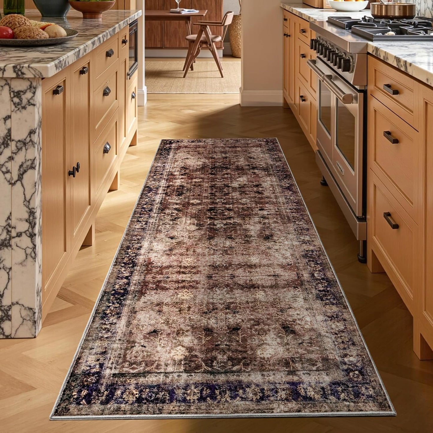 AMERLIFE 5'x8' Area Rug, Machine Washable Vintage Area Rug- Soft Carpet with Non-Slip Backing for Living Room, Bedroom, Nursery- Retro Red