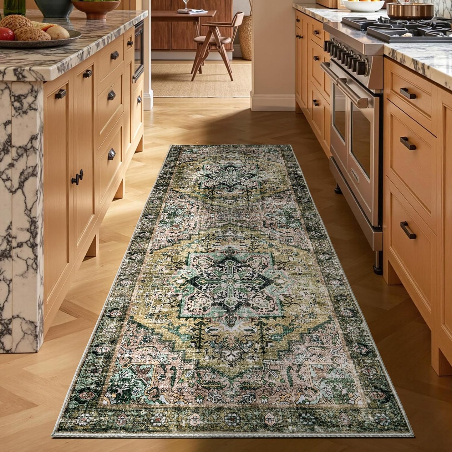 AMERLIFE 5'x8' Area Rug, Machine Washable Vintage Area Rug- Soft Carpet with Non-Slip Backing for Living Room, Bedroom, Nursery- Retro Red