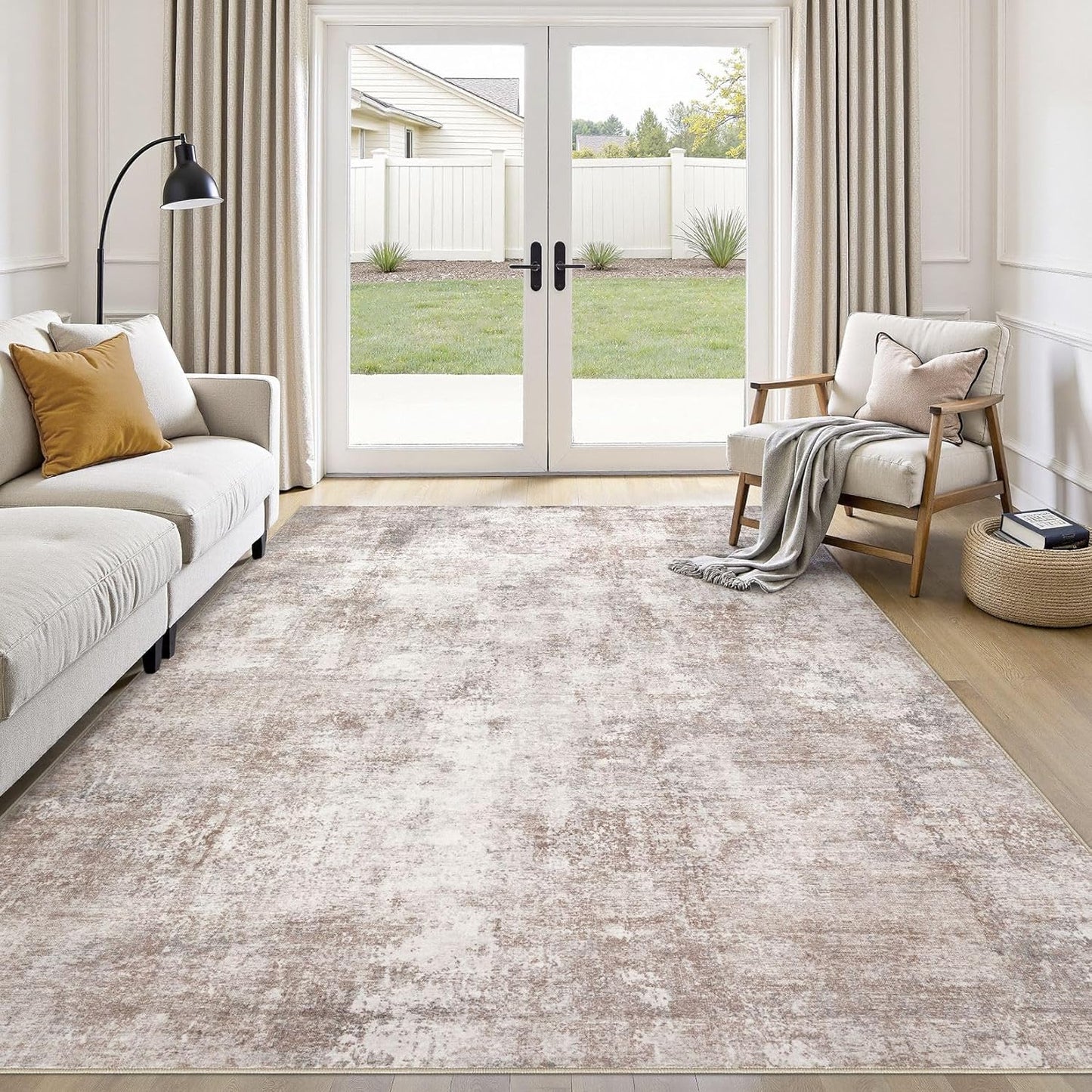 Washable 9X12 Area Rug: Modern Abstract Soft Non-Slip Indoor Rugs Home Decor - Low Pile Stain Resistant Foldable Carpet for Living Room Bedroom Dining Room Playroom Office(Brown,9'x12')