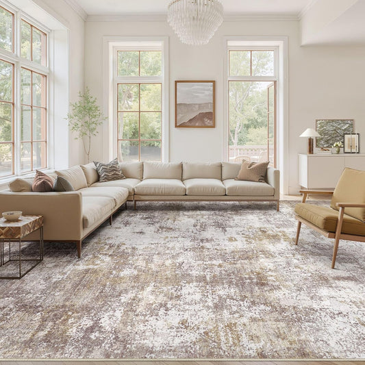 Washable 9X12 Area Rug: Modern Abstract Soft Non-Slip Indoor Rugs Home Decor - Low Pile Stain Resistant Foldable Carpet for Living Room Bedroom Dining Room Playroom Office(Brown,9'x12')