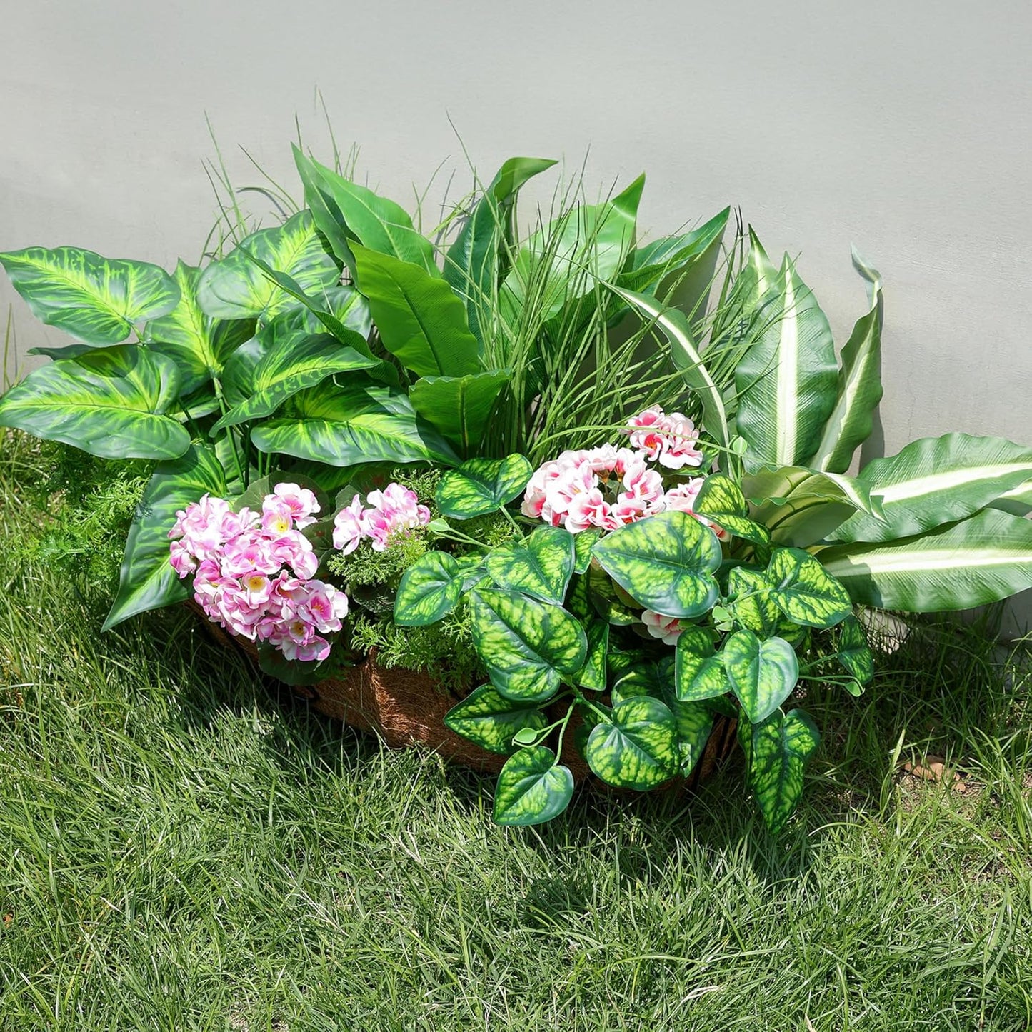 10 Bundles Artificial Greenery Plants & Flowers for Outdoor UV Resistant Fake Plants Plastic Leaves with Stems for Outside Garden Porch Decor (Mixed-White)