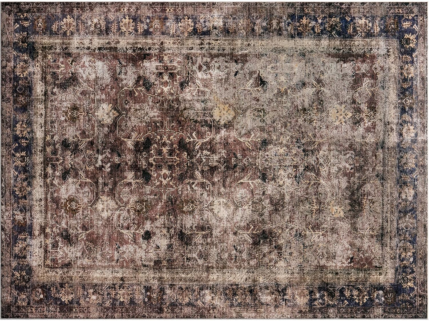 AMERLIFE 5'x8' Area Rug, Machine Washable Vintage Area Rug- Soft Carpet with Non-Slip Backing for Living Room, Bedroom, Nursery- Retro Red